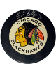 Ed Belfour signed NHL Chicago Blackhawks Logo Official Game Puck #20 - COA (HOF)